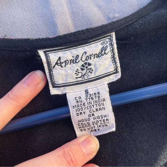 April Cornell -Sz S Black Velveteen Small Floral Print black Lace Bottom Dress - Picture 3 of 4